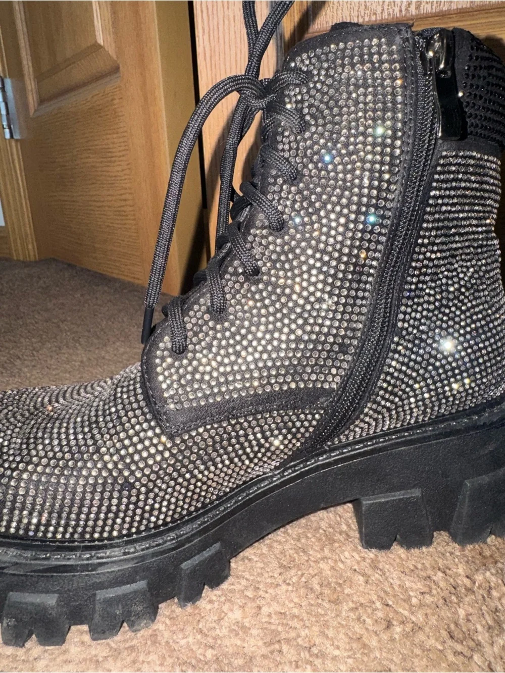 Windsor Black Crystal Embellished Lace-Up Ankle Boots